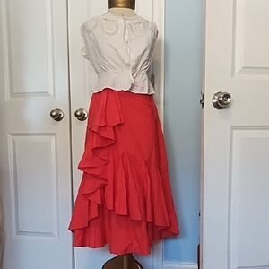 JOIE Coral Ruffle Cotton Midi Skirt Asymetric Hem